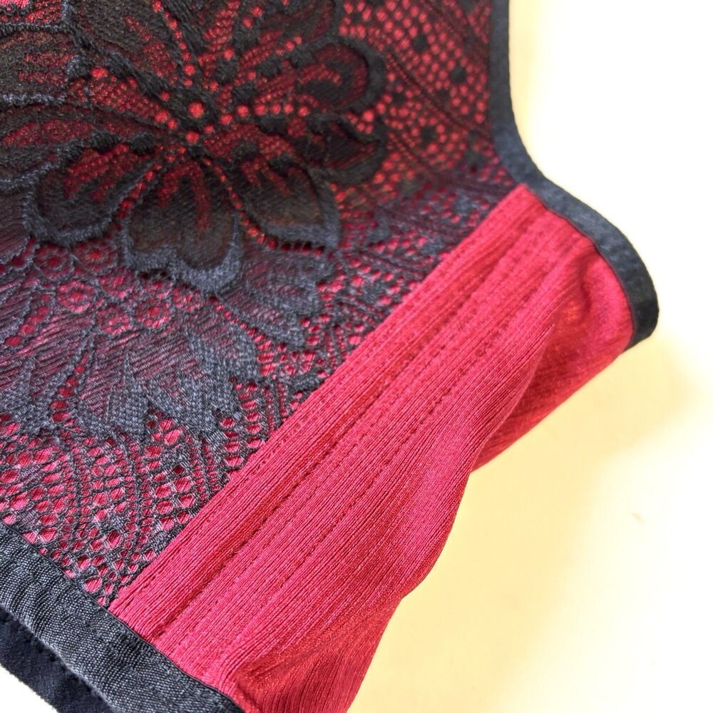 FENGTI Bras Lot Of 2 Push Up 36B Black And Maroon Rhinestones Lace Sexy Lingerie - Picture 10 of 16